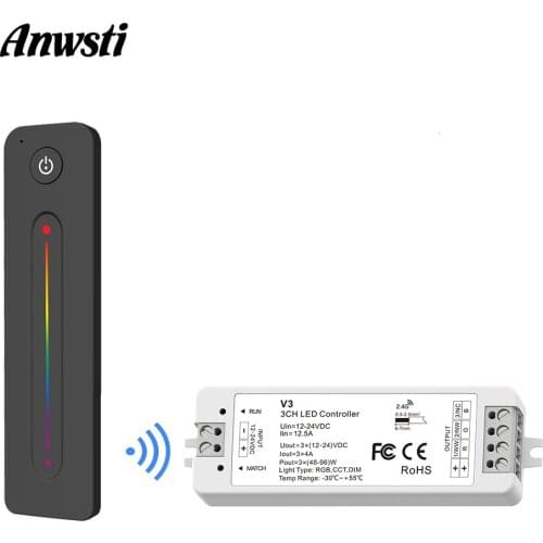 LED Strip RGB Controller 12V 24V Wireless RF 2.4G Touch Remote Control 3 Channel Constant Voltage LED Controller for RGB Strips