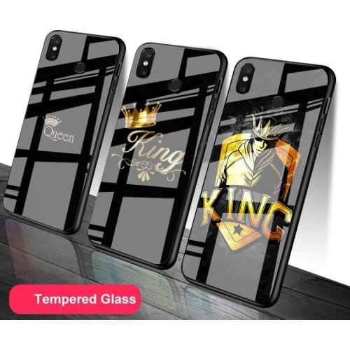 Queen and king crown Tempered Glass Phone Case For Redmi Note 5 6 7 8 9 Pro Note8T Note9S Redmi8 9 Cover Shell