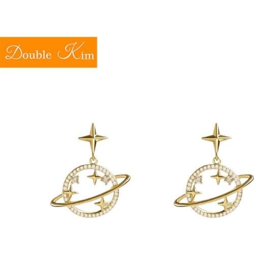 Cosmic Sky Planet Full Inlaid Zircon Stud Earrings Alloy Fashionable Gold Color Earrings Fashion Trendy Women Jewelry Gift