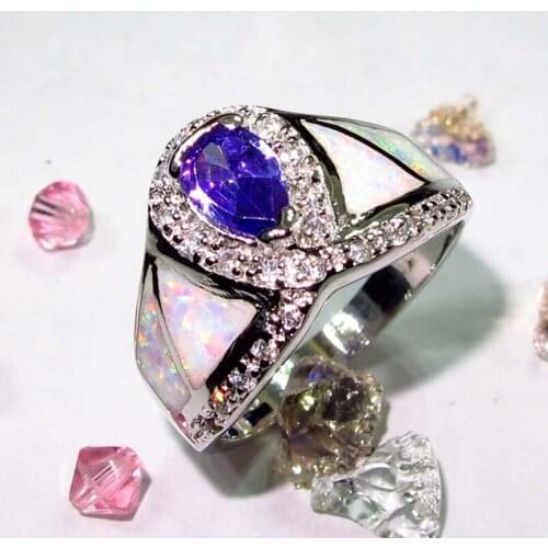 SHUNXUNZE charm engagement rings Jewelry & Accessories for women white opal and Blue Cubic Zirconia Rhodium Plated R154 size 6 9