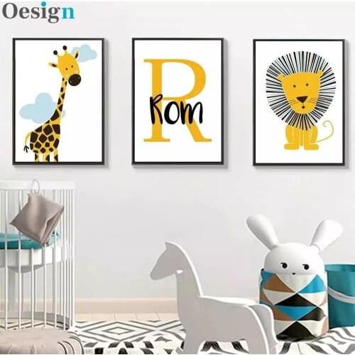 Nordic Boy Baby Room Animal Alphabet Custom Name Print Picture Art Print Canvas Painting Painting Bedroom Home Decoration Poster