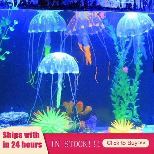 Random Artificial Aquarium Jellyfish Ornament Decor Glowing Effect Fish Tank Decoration Aquatic Pet Supplies Home Accessories