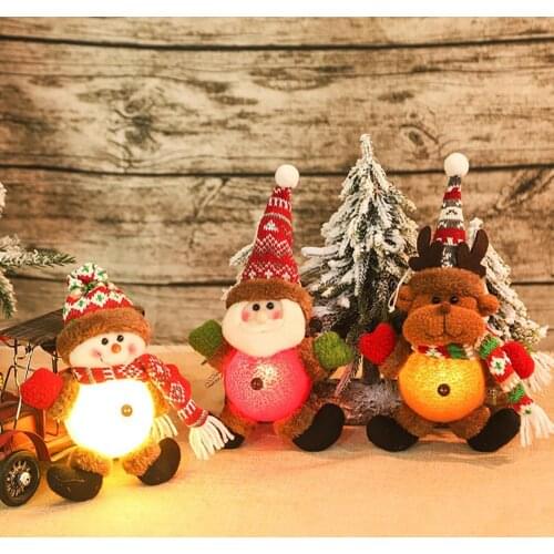 LED Christmas Doll Ornament Lamp Cute Santa Claus Elk Shape Hanging Decor Creative Plush Hanging Holiday Decor Home Decoration