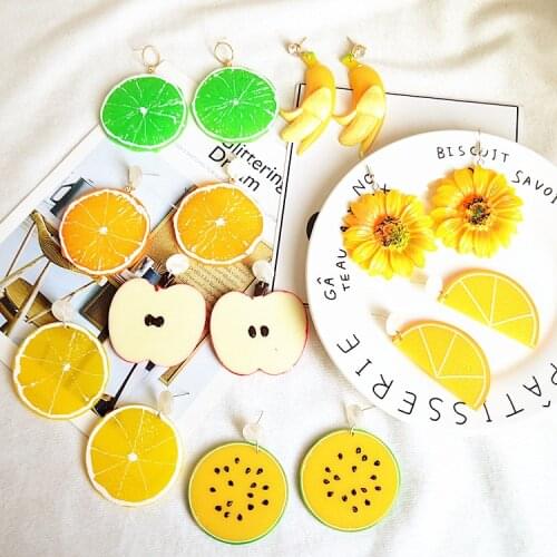 Japan and South Korea Sweet Exaggerated Cute Fruit Earrings Creative DIY Personal Emulational Cartoon Orange Lemon Earrings