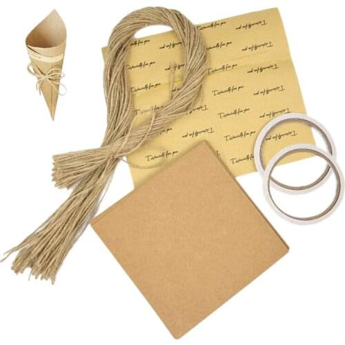 100Pcs/Set Retro Folding Kraft Paper Confetti Cone Bouquet With Ropes Wedding Diy Decoration Gifts Packing Party Supplies