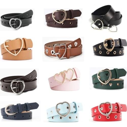 62 Styles Women Sweet Heart Shaped Golden Silver Color Buckle Belts Pu Leather Designer New Girls Dress Trouser Jeans Belt