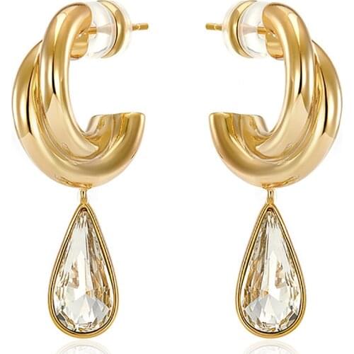 AENSOA Fashion Crystal Water Drop Earring for Women Vintage Elegant Trendy Gold Color Metal Earring Party Wedding Bridal Jewelry
