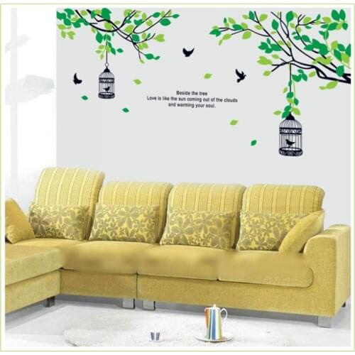 Free shipping large 150*105cmTrees Branches Birdcage Birds Wall Decals, Living Room Bedroom Removable Wall Stickers Murals