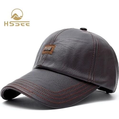 HSSEE autumn winter mens baseball cap soft wear-resistant PU leather outdoor hat retro fashion fishing cap sports accessories