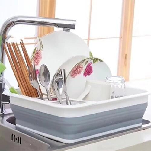 Large Foldable Dish Plate Bowl Self Drainer Kitchen Cutlery Fork Cup Tableware Rack Storage Basket Draining Holder