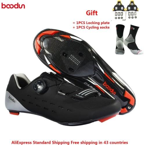 BOODUN New Road Bike cycling lock shoes professional competition grade carbon fiber ultralight breathable non-slip bicycle shoes