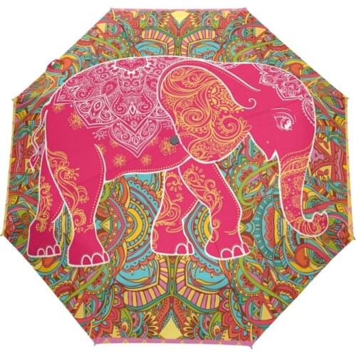 Tribal Floral Pattern Colorful Elephant Unique Personalized Custom Foldable Umbrella Women Rain Windproof Umbrella Automatic