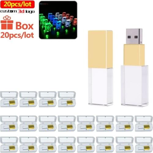 20pcs/lot Crystal USB2.0 USB 4GB Memory stick 16GB 32GB Flash Drive 128GB 64GB 32GB Pendrive Personalize 3d logo For photography