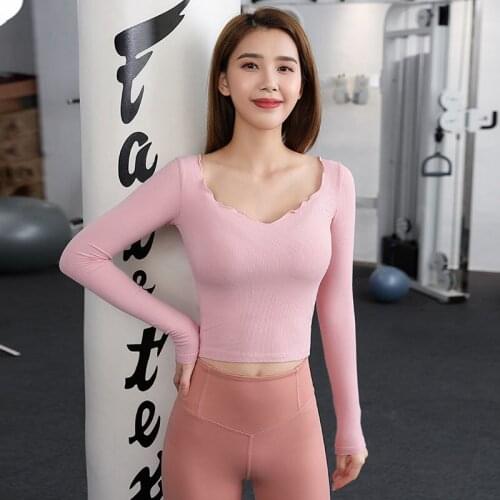 Yoga Crop Top Suit Elastic Tight Sports Womens Long Sleeve Running Quick T-shirt Fitness Mujer Camisetas