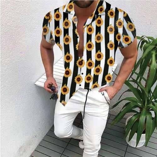 2021 Best seller Fashion Casual Button Hawaii Print Short Sleeve Quick Dry lapel Top Blouse shirt streetwear S-3XL