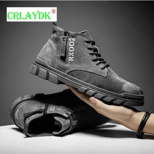 CRLAYDK Zipper Mens Outdoor Hiking Ankle Short Boots Fashion Leather Walking Casual Comfortable Shoes Non Slip Combat Boties
