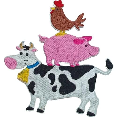 Farm Friends Embroidered Patches Iron on Animal Cow Embroidery Pig Hen Farm Designs Sewing Kids Hats Logo DIY Cartoon