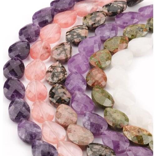 Natural Faceted Amethysts Jades Crystal Unakite Stone Water Drop Shape Bead for Jewelry Making DIY Bracelet Accessories 13x18mm