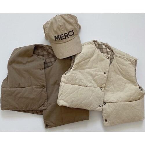 2021 New Solid Color Children Jacket Baby Single Breasted Coat Boys Sleeveless Vest Vintage Autumn Cotton Kids Girls Coat