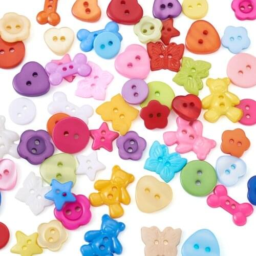 Pandahall 400pcs 2-Hole Resin & Plastic Buttons Assorted Cute Bear Heart Flower Shapes for Clothing Sewing Handcraft Accessories
