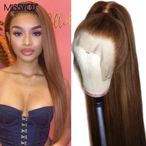 Brown Colored #4 Straight Lace Front Wig Pre Plucked Human Hair Wigs Transparent Lace Blonde Brazilian Black Women Baby Hair