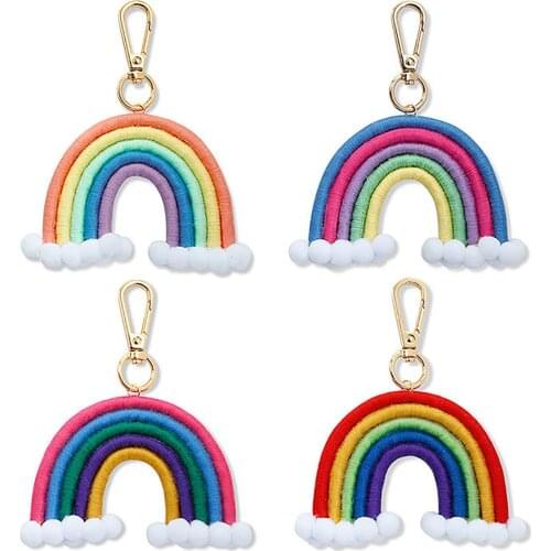 Weaving Rainbow Keychain Keyring Bag Pendant For Women Girls Used On Keys Handbags Wallets Hanging On The Sides Of Backpacks