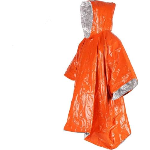 Emergency Survival Rain Poncho Thermal Survival Space Blanket Thermal Raincoat Heat Reflective Waterproof for Camping Hiking