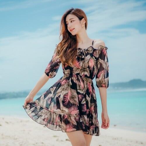 SANQi split swimwear female skirt-style three-piece sexy small chest gathered to show thin belly covering hot spring swimsuit