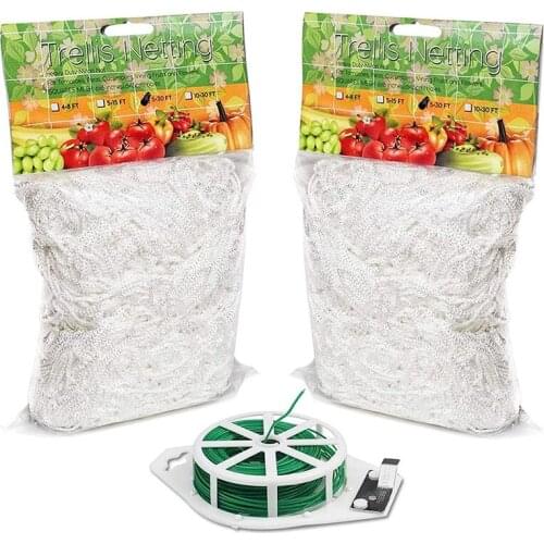 2Pcs 5 x 30 Feet Plant Trellis Netting with 164 Feet Twist Tie, Polyester Plant Support Vine Climbing Outdoor Growth Net