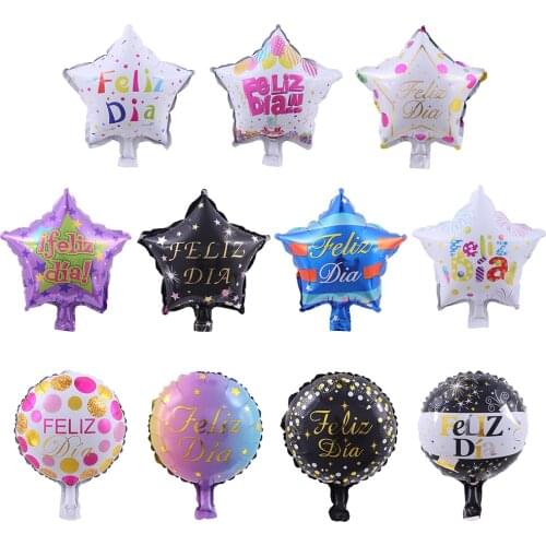10pcs 10inch Spanish Happy Every Day Foil Balloons Star Round Feliz Dia Globos For Kids Event Party Decorations Baby Shower