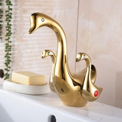 Bathroom Basin Faucet Total Brass Sink Mixer Tap Hot & Cold Faucet Dual Handle Swan Unique Design Lavatory Tap Bathroom Crane