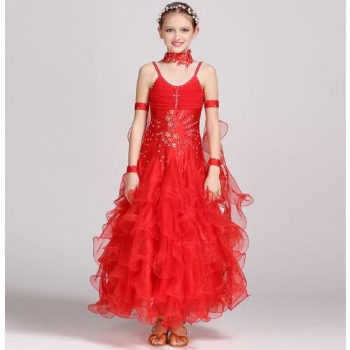 Standard Ballroom Dance Dresses Children New High Quality Pink Waltz Dancing Skirt Girls Ballroom Group Competition Dance Dress