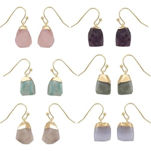 Ins Unique Stone Earrings Assorted Color Natural Stone Ins Style Drop Earrings Gold Tone Plating