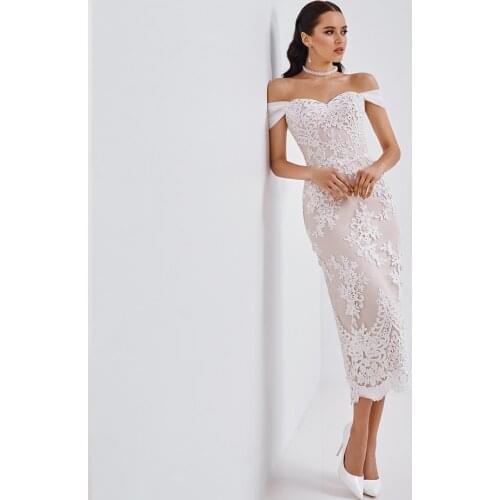 Vestido De Noiva Sereia Off The Shoulder Sweetheart Neck Short Sleeve Lace Up Back Tea Length Short Mermaid Wedding Dresses