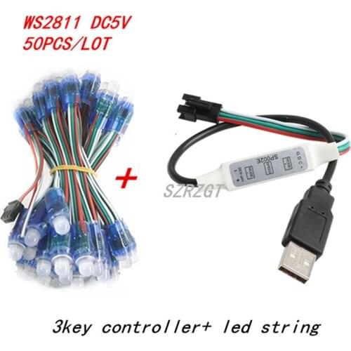 WS2811 RGB LED Module IP68 Waterproof DC5V Full Color LED Pixel Module String Point Lights 50Pixels/Piece with 17key Controller