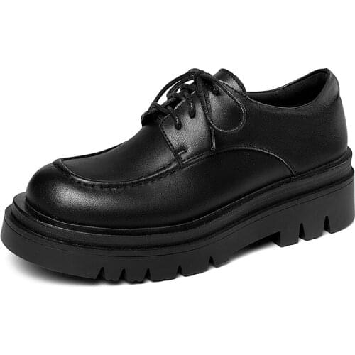 Spring Women Casual Platform Shoes Street Style Split Leather Lace Up Lady White Black Brown Round Toe Sewing Shoes New M078