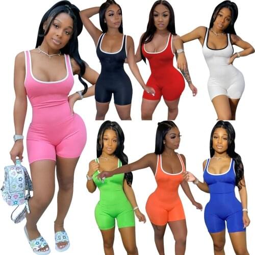 Women Sexy Yoga Shorts Romper Jumpsuit One Piece Sleeveless Bodycon Bodysuit Pajama Fitness for Workout Yoga Gym Club Clothes