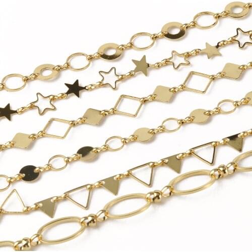 1 Meter Metal Copper Chain Gold Plated Wires Oval Diamond Star Shape Chains for Jewelry Making DIY Bracelet Neckalce Earrings