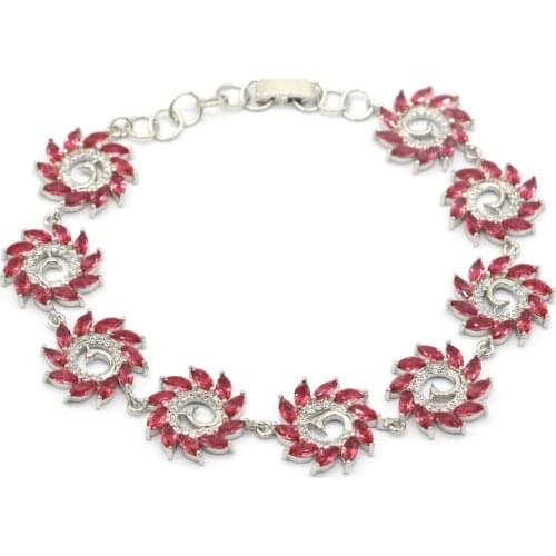 25x10mm 14.4g New Statement for Women Bracelet Created Pink Tourmaline Wedding Fashion Eye Catching Silver Jewelry 7.5-8.5"