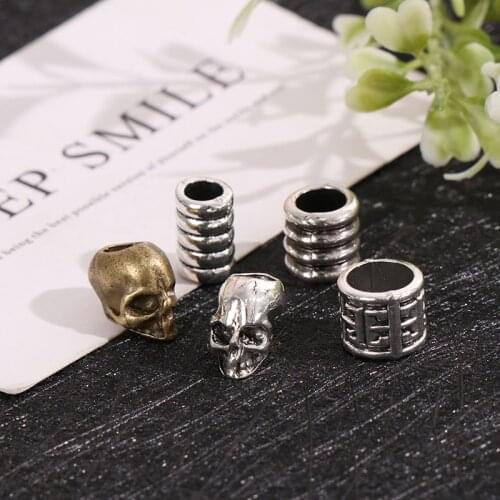2PCS Viking Beard Metal Loose Beads Spacer Beads Fit Beards Or Hair Decor Rings Punk Style Skull Big Hole Braid Dreadlock Tube