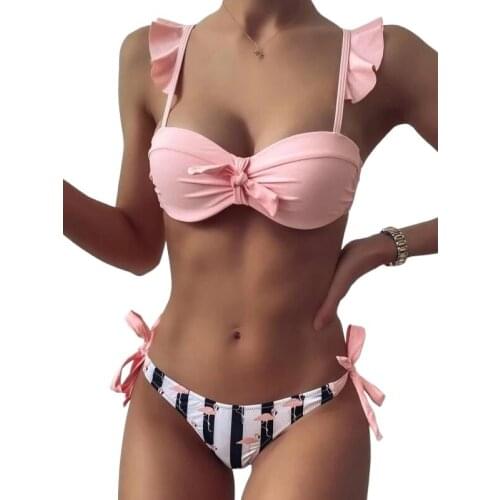 2020 Euro-American Summer New Striped Printed Womens Bikini Sling High Waist Sexy Split Swimsuit 2 Piece Set Women
