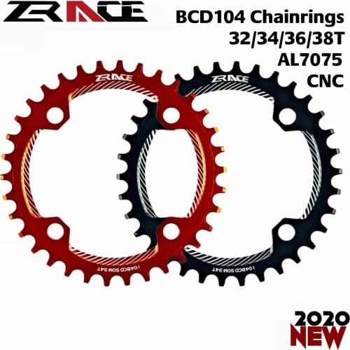 2020 ZRACE Chainrings Chainwheels BCD104, 32T/34T/36T/38T, Narrow Width tooth AL7075 CNC for MTB