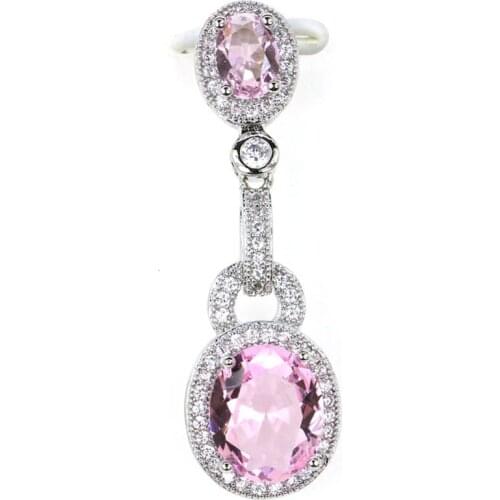 39x12mm Romantic Rich Blue Violet Tanzanite Natural White CZ For Girls Daily Wear Birthday Gift Silver Pendant