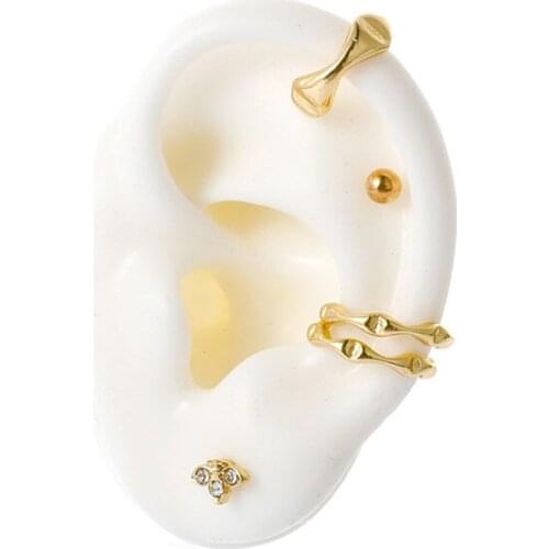 4Pcs/Set Geometric Crystal C-shaped Clip Earrings Gold Color Metal Pierced Earrings Ear Cuff Ear Hook Punk Jewelry for Women