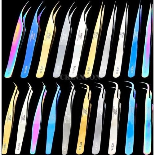 50Pcs/Lot Genunie MCS-15/12 Series Rainbow Tweezers False Eyelash Extension Tweezer Stainless Steel Tweezers New