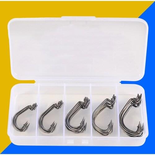 50Pcs Wide Crank Fishing Hooks Carbon Steel Offset Fishhook Size 3/0#-2# Bass Barbed Carp Fishing Hook for Soft Worm Bait Lure