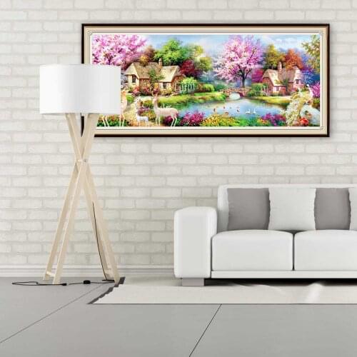 5D Diamond Painting Village Landscape Diamond Embroidery Lake Tree Full Drill Square Round Rhinestone Mosaic Picture Home Decor