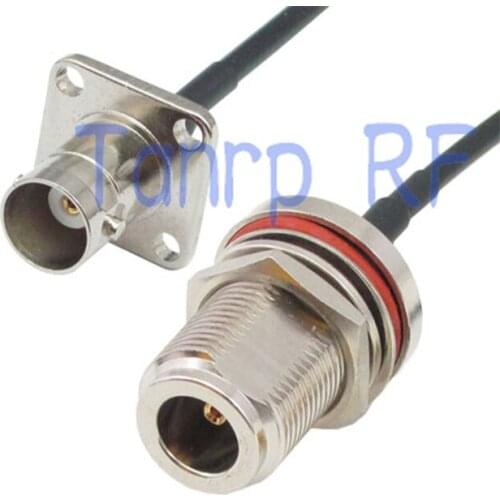8in BNC female with 4 hole panel to N female with nut bulkhead RF adapter 20CM Pigtail coaxial jumper cable RG174 extension cord