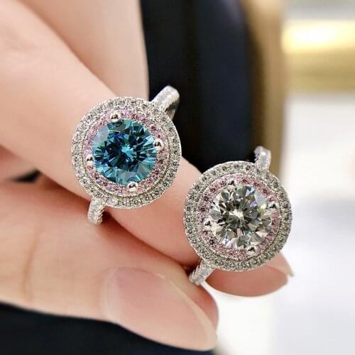 925 Sterling Silver Round Cut Created Moissanite Aqumarine Weddding Rings for Women Sparkling Party Fine Jewelry Gifts