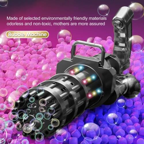 Upgrade 15 Holes Kids Gatling Bubble Gun Toys Machine Automatic 2-in-1 Soap WaterAutomatic Bubble Gun Toy Fan Gift Toys